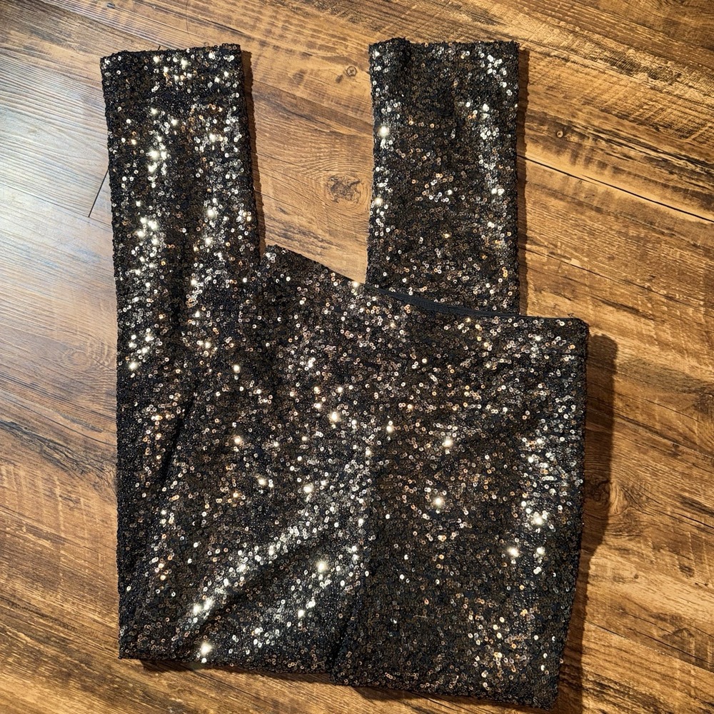 Badgley Mischka Black/ Gold Sequin Pants Women's Size 2
